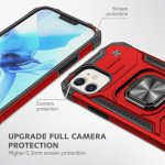 Wholesale Cube Style Armor Case with Rotating Ring Holder, Kickstand and Magnetic Car Mount Plate for iPhone 12 Pro Max 6.7 (Red)